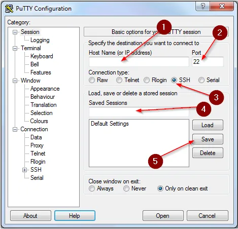 How to use PuTTY? Save sessions