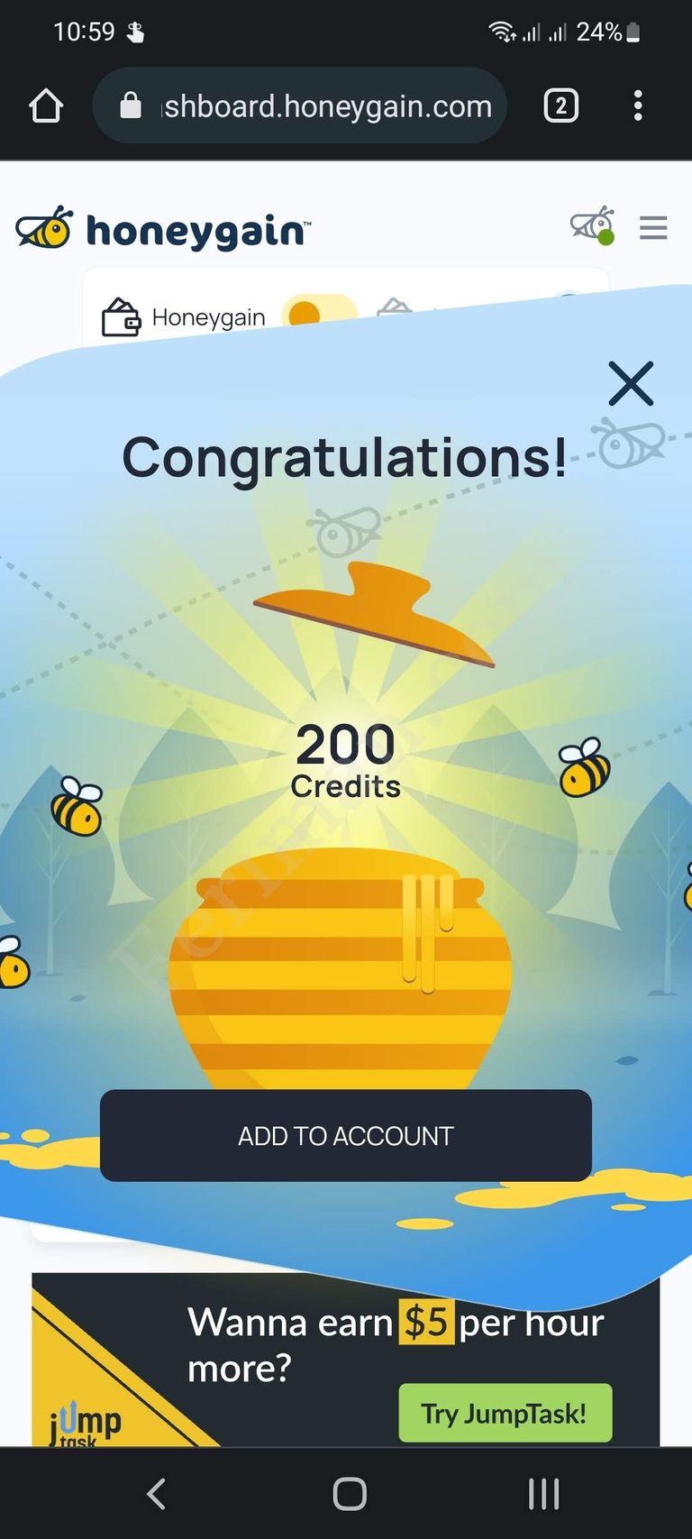200 credits HoneyGain