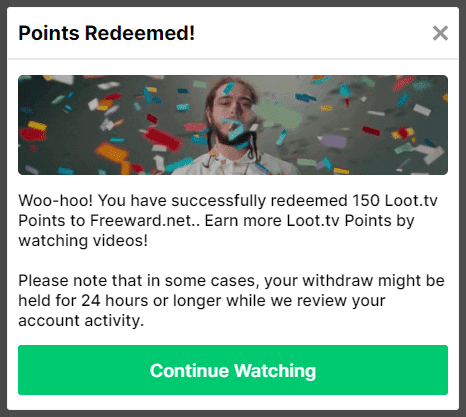 Claim points freewards loot.tv