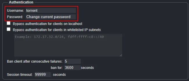 Change password and username qBittorrent