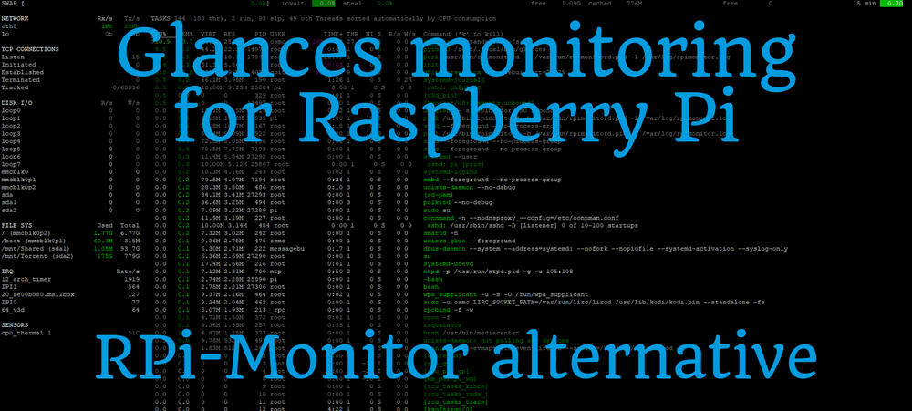 Glances monitoring for Raspberry Pi (RPi-Monitor alternative)